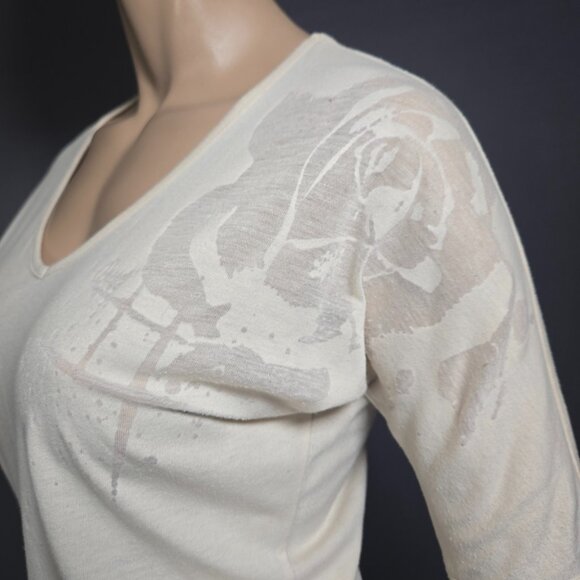 Vintage Diesel Long T shirt Top Womens Size XS Cream Off White V Neck Y2K 2000s - Picture 5 of 10